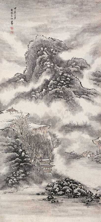 袁江 甲辰（1724年）作 山水 立轴
